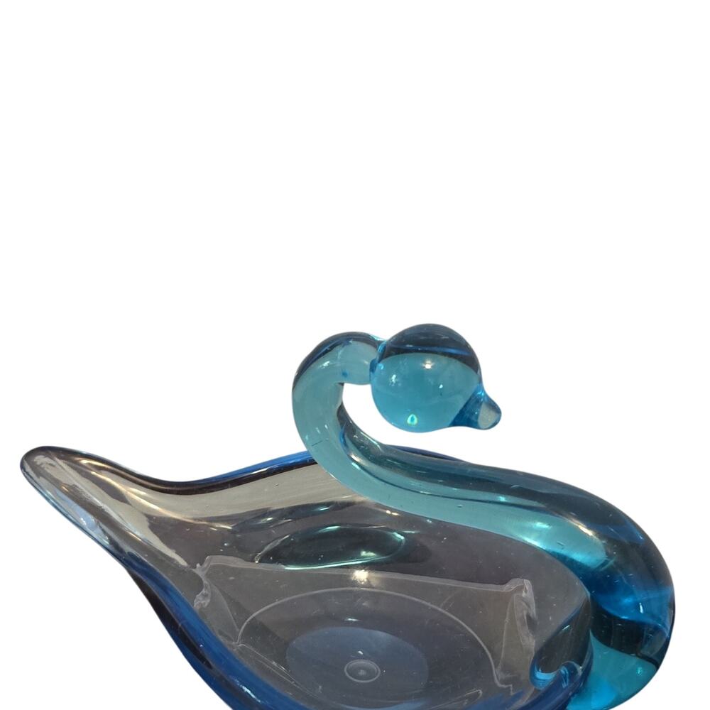 Blue Glass Swan Candy Dish Decorative Animal Theme Glossy Finish